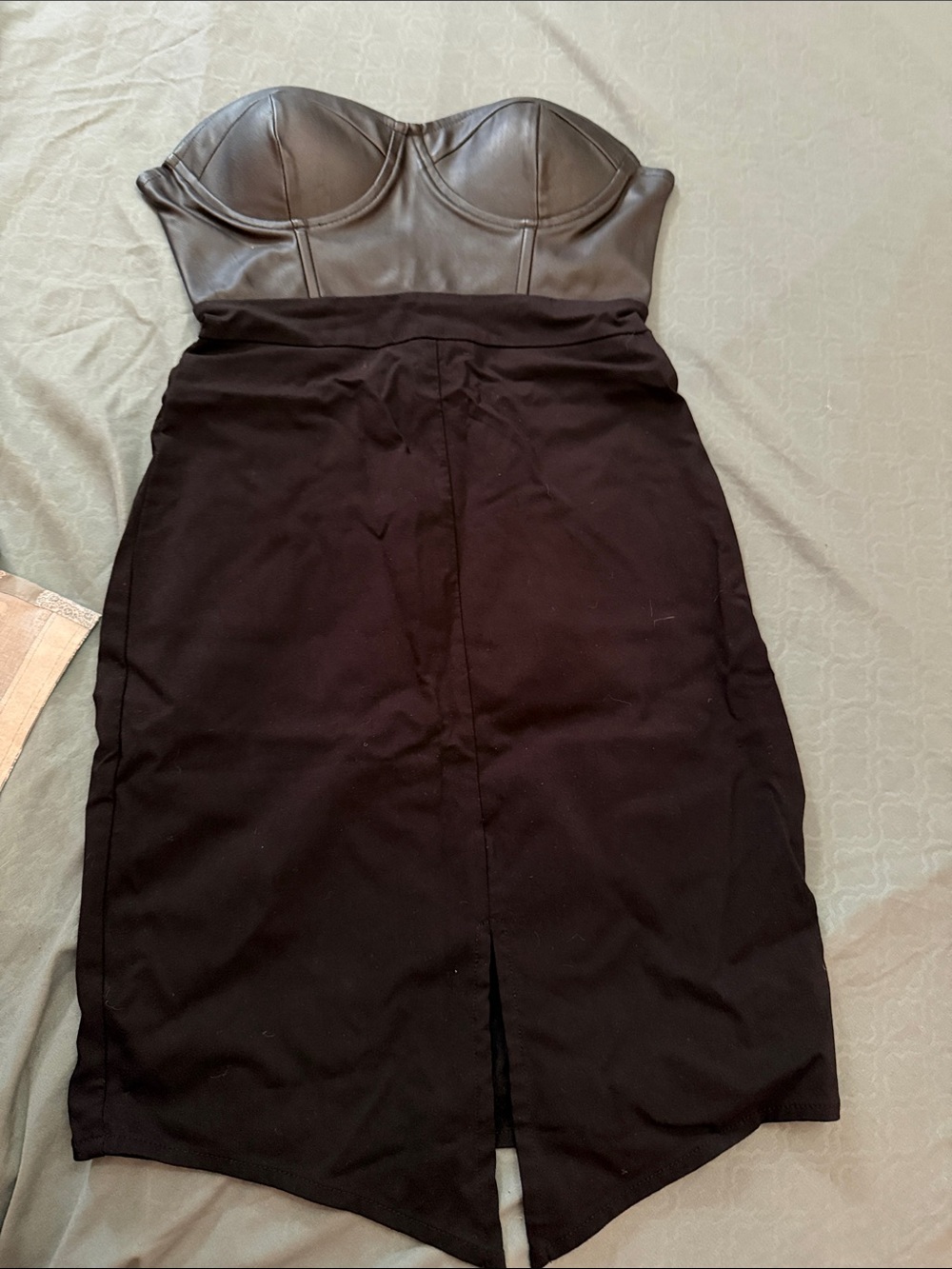 Guess Black Faux Leather Strapless Bustier Dress with Gold Zip